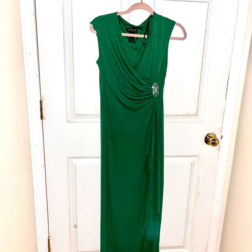 Enfocus Studio Green Draped Maxi Dress
